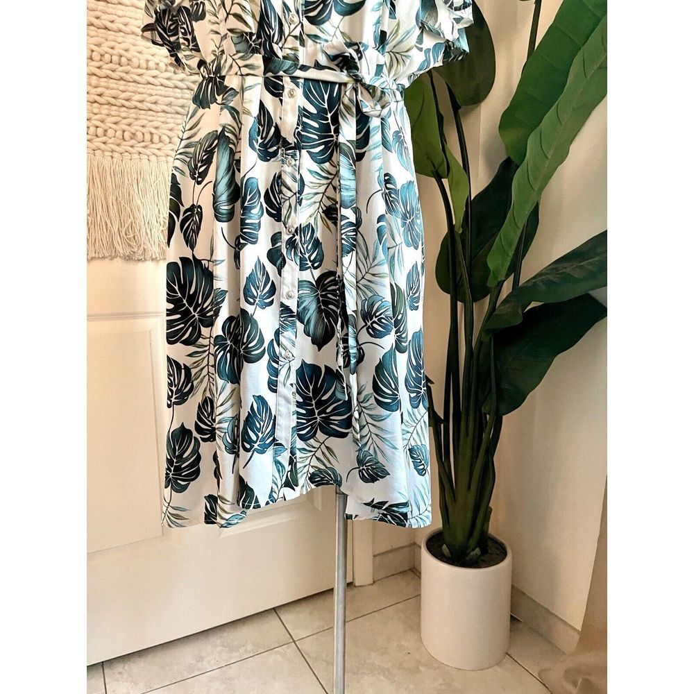 Corvia Women's Plus Size 20/22 Shirt Dress Palm Leaves Belted Lightweight - Picture 7 of 9